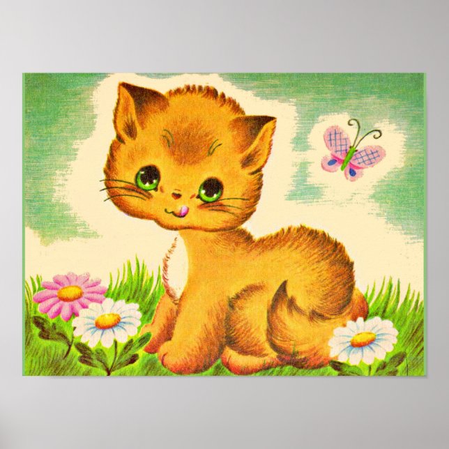 älsklig grönögd kattunge poster (Framsidan)
