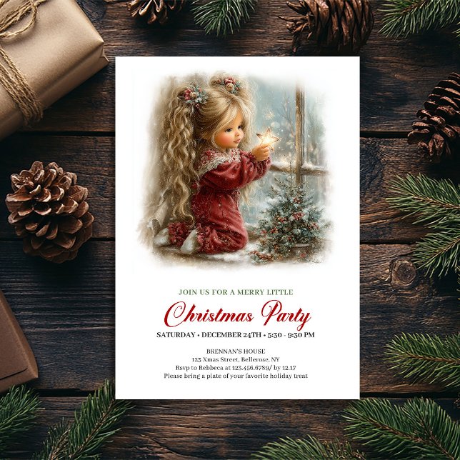 Älsklig julscen tjej minimalistisk fest inbjudningar (Darling Christmas Scene Girl Minimalist Party Invite

)