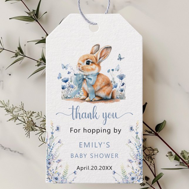 Älsklig Kanin Vildblomma Baby Shower Pojke Presentetikett (Skapare uppladdad)