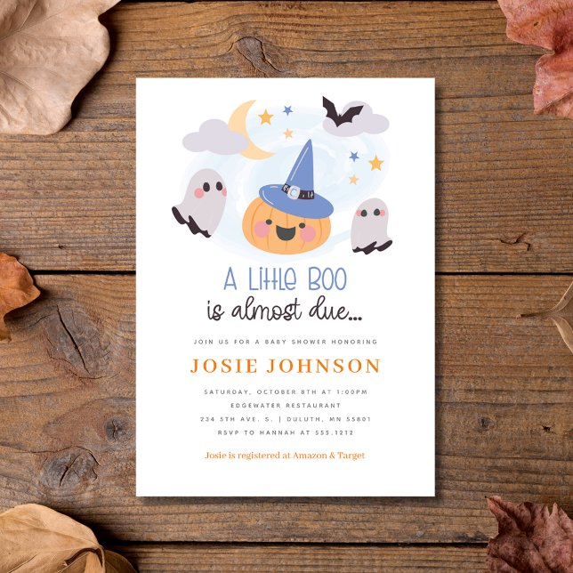 Älsklig Little Boo Halloween Baby Shower-inbjudan Inbjudningar (Adorable Little Boo Halloween Baby Shower Invitation)