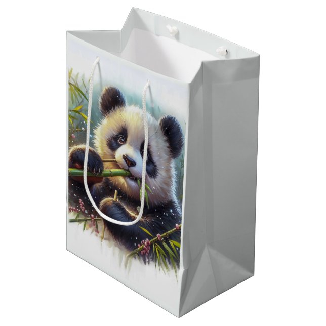 Älsklig Panda Björn Äter Bambu (Framsidan Vinklad)