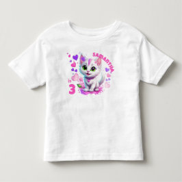 Älsklig Rosa & Vit Kattunge och Hjärtans Födelseda T Shirt