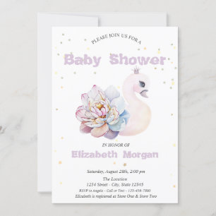 Älsklig svan stjärnor blommor baby shower inbjudningar