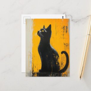 älsklig svart kattunge grunge gul bakgrund vykort