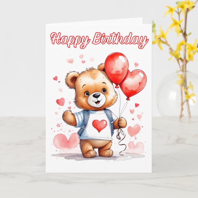 Älsklig Teddybjörn Grattis på födelsedagen Kort (Gul blomma)