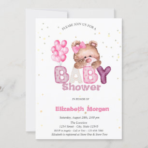 Älsklig Teddybjörn Stjärnor Ballonger Baby Shower Inbjudningar