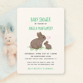 Älskliga kaniner i klöver med hjärtan Baby Shower Inbjudningar
