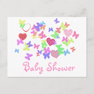 älskliga rosa fjärilar och hjärtan baby shower inbjudan vykort
