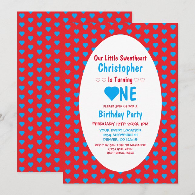 Älskling 1:a födelsedag inbjudningar (Fram/baksida)