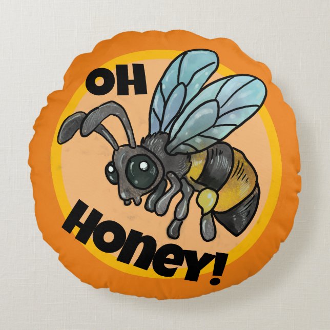 Älskling! Cute Bee Rund Kudde (Framsidan)