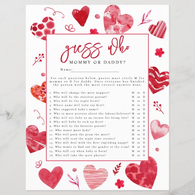 Älskling 'Gissa vem' Baby Shower-spel Reklamblad (Framsidan)
