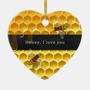 "Älskling, jag kärlek dig" Bes & Honeycomb Anpassn Julgransprydnad Keramik