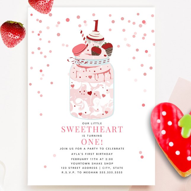 Älskling Milkshake Valentine 1:a födelsedagen Inbjudningar (Skapare uppladdad)