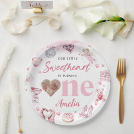 Älskling Valentine 1st Birthday Papper Tallrikar
