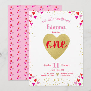 Älskling Valentine Hearts första födelsedag Inbjudningar