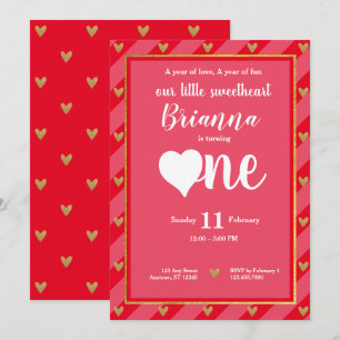 Älskling Valentine Hearts första födelsedag Inbjudningar