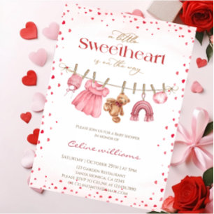 Älskling valentines klädstreck baby shower inbjudningar