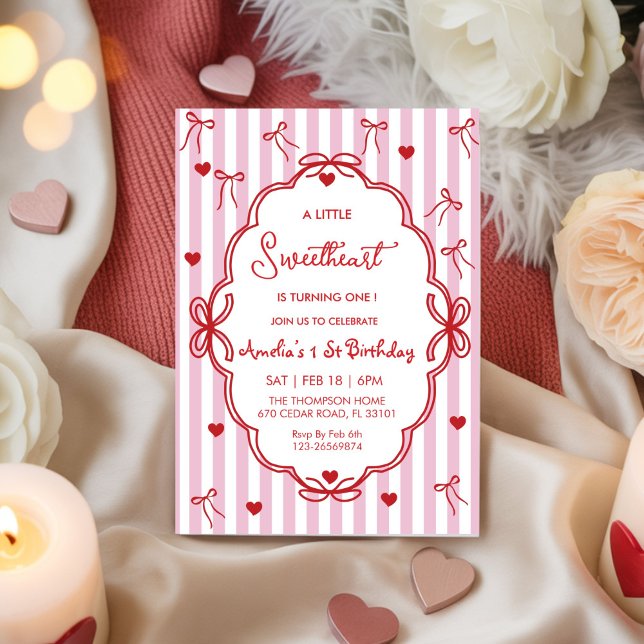 Älskling Valentinesdag Flickor 1-årsdag Inbjudningar (Skapare uppladdad)