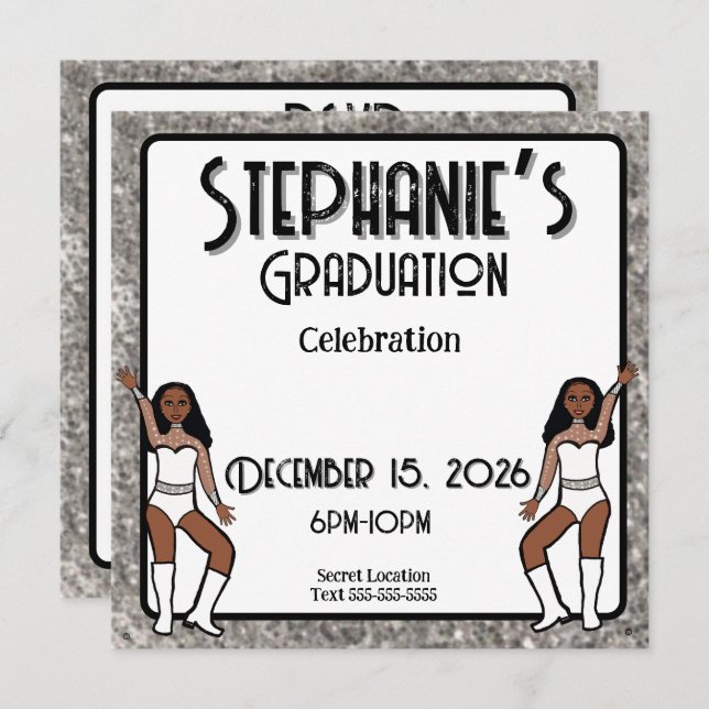 Älskling Vit Silver Dansare: #1  Inbjudningar (Fram/baksida)