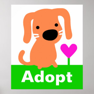 Älsklings- adoption - orange hund & hjärta poster