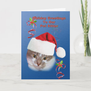 Älsklings- barnvakt, jul, katt i den Santa hatten Helgkort