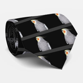 Älsklings- fågelCockatielfoto på svart med grå Slips