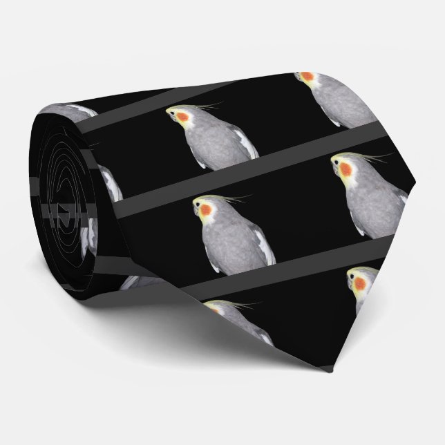 Älsklings- fågelCockatielfoto på svart med grå Slips (Rullad)