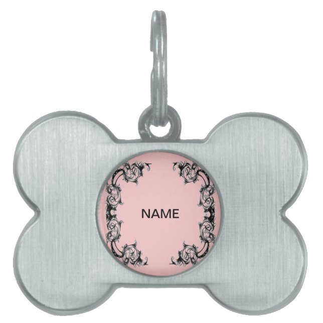 älsklings- ROSOR för märkreVINTAGEBLOMMIGT Namnbricka Husdjur (Framsidan)