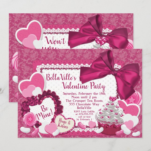 Älsklingvalentin party för dag inbjudningar (Fram/baksida)