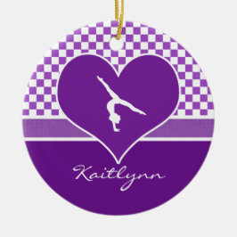 Älskvärd purpurfärgad rutig gymnastik med julgransprydnad keramik