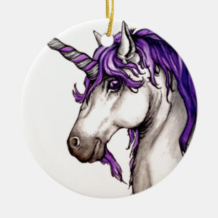 Älskvärd purpurfärgad unicorn julgransprydnad keramik