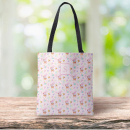 älskvärd rosa kanin-monogram för trädgården tygkasse