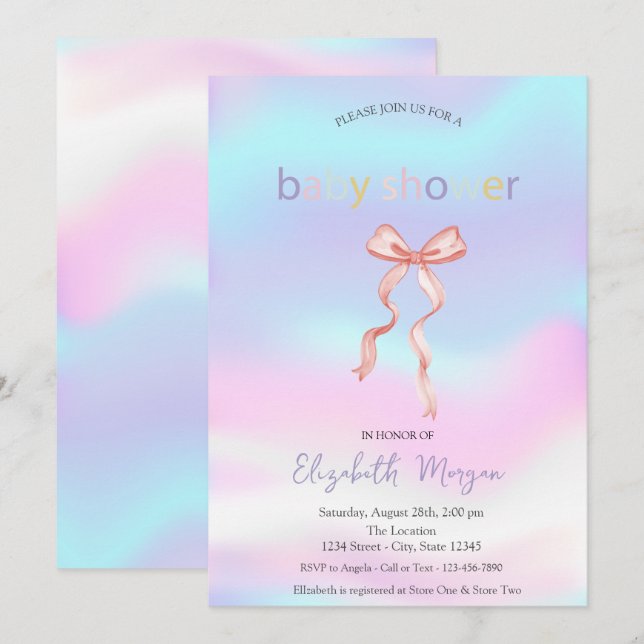 Älskvärd Rosa Slinga Holografisk Baby Shower Inbjudningar (Fram/baksida)