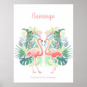 Älskvärd saga för tropisk blomma för två Flamingo Poster