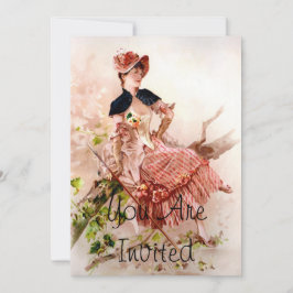 Älskvärd vintagedam i rosaklänning inbjudningar