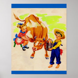 älskvärda barn med älskvärd ko poster