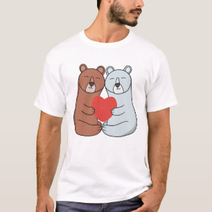 Älskvärda björnpar som kramas med hjärta t shirt