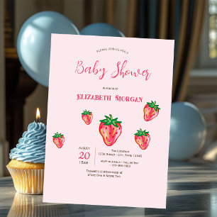 Älskvärda glitterjordgubbar prickar baby shower inbjudningar