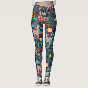 Älskvärda Llamas på blåttdamasker Leggings
