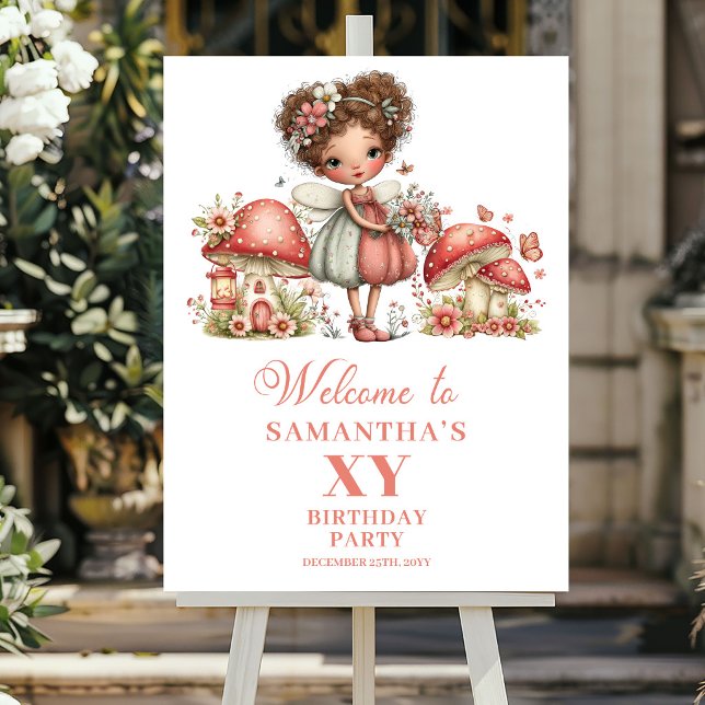 Älskvärda rosa blommor för födelsedagsfirande välk poster (Adorable Fairy Pink Flowers Birthday Welcome Poster)