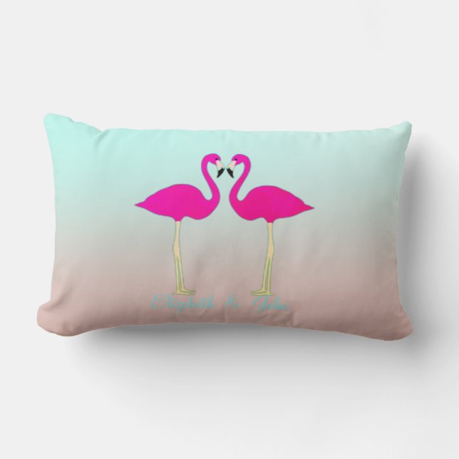 Älskvärda Rosa Flamingos I Kärlek-Personlig Lumbarkudde (Framsida)