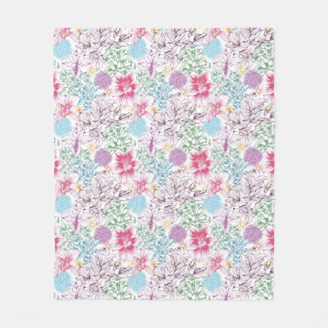 Älskvärt mönster med färgrika blommor fleecefilt (Framsidan)