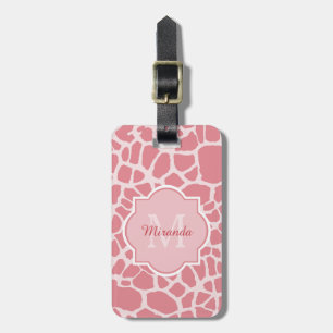 Älskvärt rosa giraffmönster med monogramen och bagagebricka