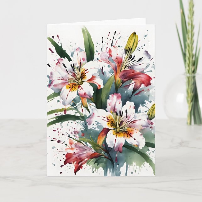 Alstroemeria - Akvarellblommor Kort (Framsida)