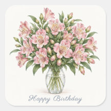 Alstroemeria Rosa Grattis Födelsedag Klistermärken