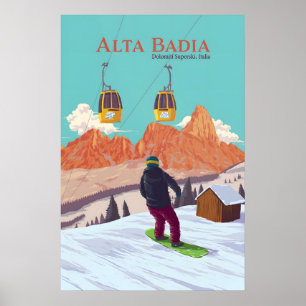 Alta Badia Snowboard Reseskylt Poster