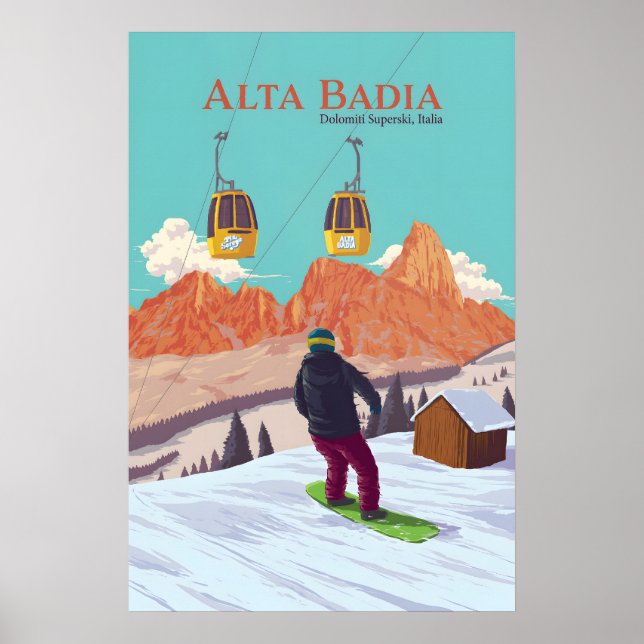 Alta Badia Snowboard Reseskylt Poster (Framsidan)
