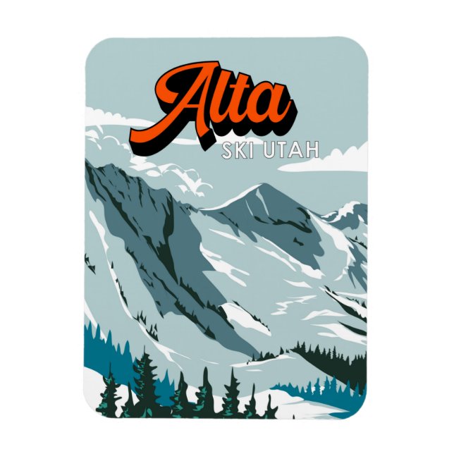Alta Ski Area Winter Utah Vintage Magnet (Vertikal)