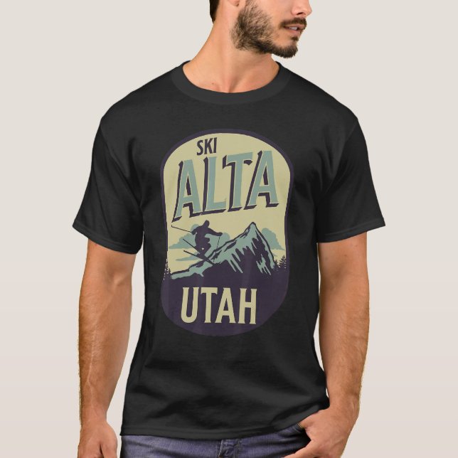 Alta Utah Ski Mountains Skier Winter Outdoors T Shirt (Framsida)