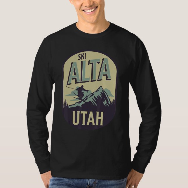 Alta Utah Ski Mountains Skier Winter Outdoors T Shirt (Framsida)